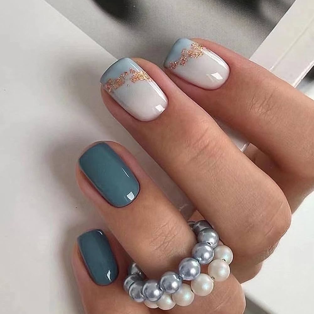Teal Glitter Press On Nails